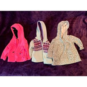 LOT of three Pullover Jackets with hoods - girls 9 months - Fleece and Knit warm